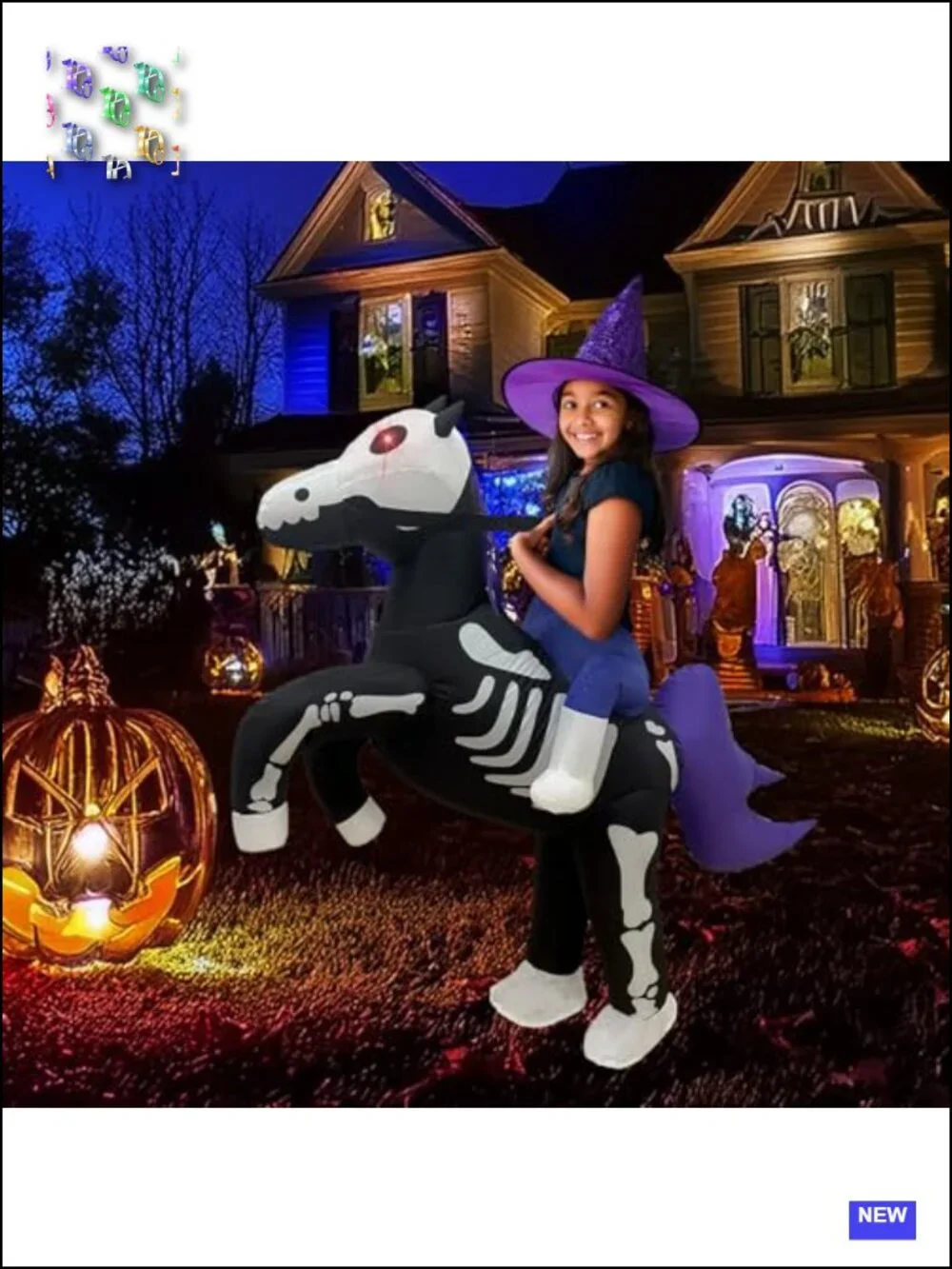 Inflatable Skeleton Horse Costume Kid's Halloween with LED Eyes, 100% Polyester
